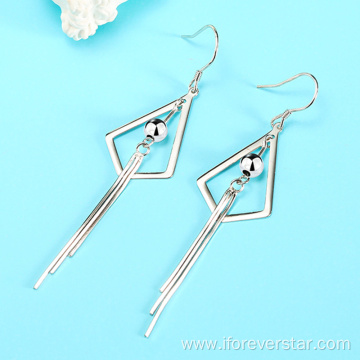 Silver 925 Geometric Statement Earrings Tassel Earrings